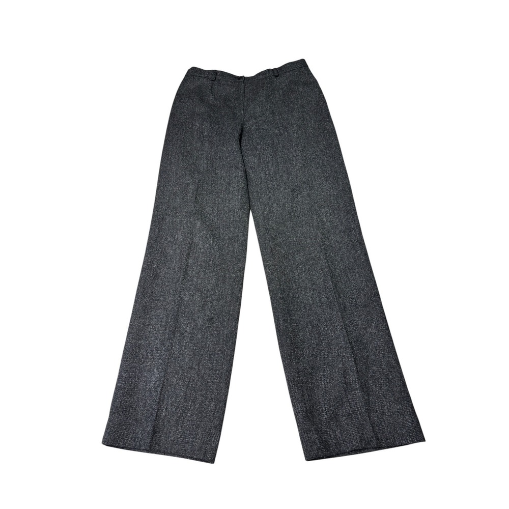 Ralph Lauren 100% Wool Wide Leg Grey Tweed Salt Pepper Womens Pants 12 W30 L31